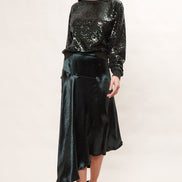 Louche Carole Satin Asymmetric Midi Skirt