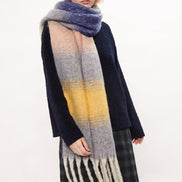 Louche Ciara Cosy Fluffy Striped Tassel Scarf - Grey