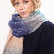 Louche Ciara Cosy Fluffy Striped Tassel Scarf - Grey