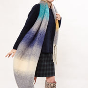 Louche Ciara Cosy Fluffy Striped Tassel Scarf - Grey