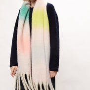 Louche Ciara Cosy Fluffy Striped Tassel Scarf - Pink