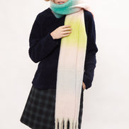 Louche Ciara Cosy Fluffy Striped Tassel Scarf - Pink