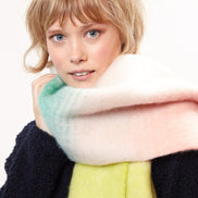 Louche Ciara Cosy Fluffy Striped Tassel Scarf - Pink
