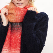 Louche Ciara Cosy Fluffy Striped Tassel Scarf - Red