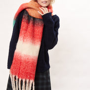 Louche Ciara Cosy Fluffy Striped Tassel Scarf - Red