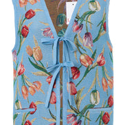 Claude Tulip Jacquard Tie Front Waistcoat - Blue