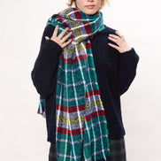 Louche Clodagh Warm Handle Checked Scarf With Fringed Edge - Green