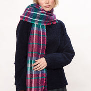 Louche Clodagh Warm Handle Checked Scarf With Fringed Edge - Navy