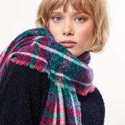Louche Clodagh Warm Handle Checked Scarf With Fringed Edge - Navy