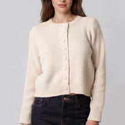 Beige Cropped Soft Knit Cardigan