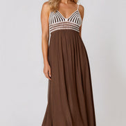 Brown Crochet Strappy Maxi Dress