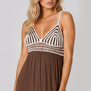 Brown Crochet Strappy Maxi Dress