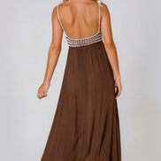 Brown Crochet Strappy Maxi Dress