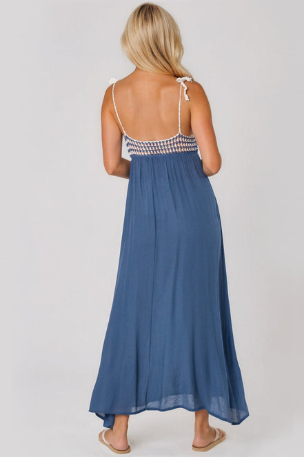 Blue Crochet Strappy Maxi Dress