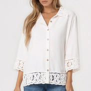 White Crochet Linen Blend Shirt