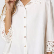 White Crochet Linen Blend Shirt