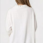 White Crochet Linen Blend Shirt