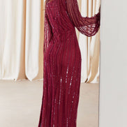 Daisianne Berry Sequin Long Sleeve Wrap Maxi Dress
