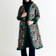 Delphia 70'S Patch Jacquard Fur Trim Coat - Multicoloured
