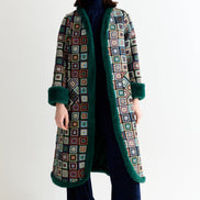 Delphia 70'S Patch Jacquard Fur Trim Coat - Multicoloured