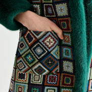 Delphia 70'S Patch Jacquard Fur Trim Coat - Multicoloured