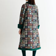 Delphia 70'S Patch Jacquard Fur Trim Coat - Multicoloured
