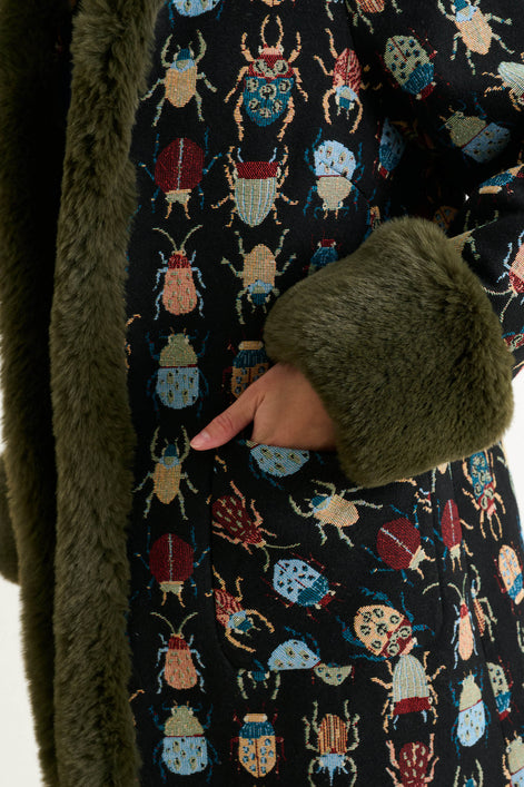 Delphia Beetlejuice Jacquard Fur Trim Coat – Multicoloured