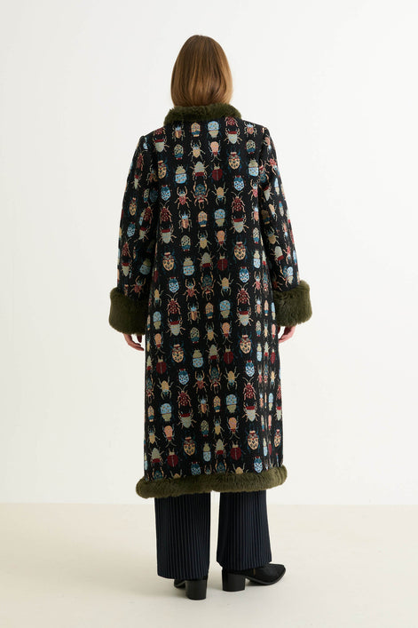 Delphia Beetlejuice Jacquard Fur Trim Coat – Multicoloured