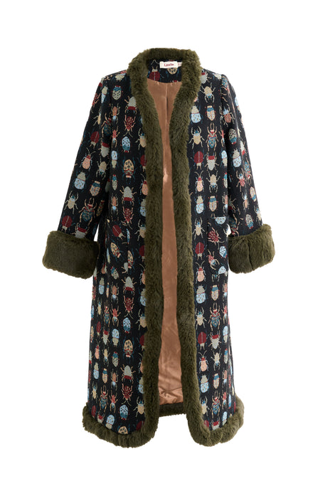 Delphia Beetlejuice Jacquard Fur Trim Coat – Multicoloured