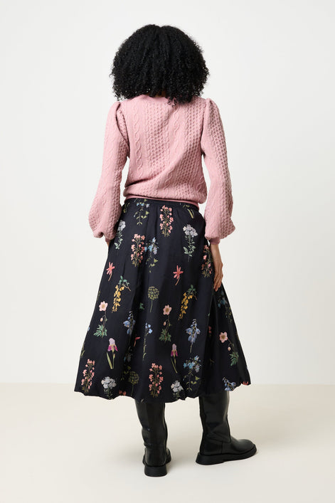 Dixie Flower Press Print Balloon Hem Midi Skirt - Multi