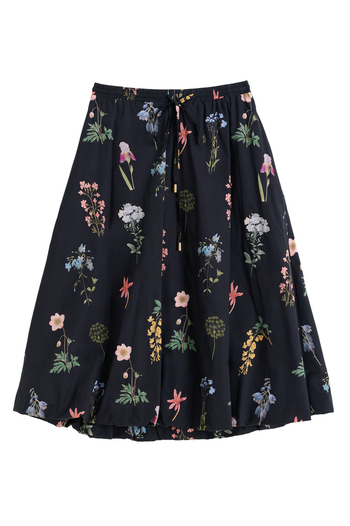 Dixie Flower Press Print Balloon Hem Midi Skirt - Multi