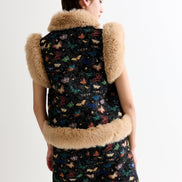 Dominica Butterfly Ball Jacquard Faux Fur Trimmed Waistcoat - Multicoloured
