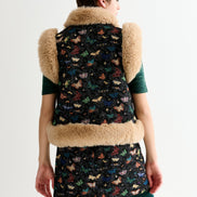 Dominica Butterfly Ball Jacquard Faux Fur Trimmed Waistcoat - Multicoloured