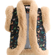 Dominica Butterfly Ball Jacquard Faux Fur Trimmed Waistcoat - Multicoloured