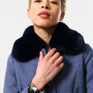 Dryden Herringbone Fur Collared Coat - Blue