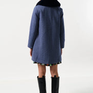 Dryden Herringbone Fur Collared Coat - Blue