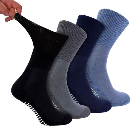 4 Pack Bamboo Diabetic Socks With Grips for Men and Women