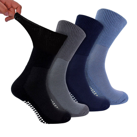 4 Pack Bamboo Diabetic Socks With Grips for Men and Women