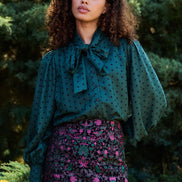 Aditi Spot Tie Neck Blouse - Forest Green