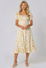 Yellow Floral Cotton Midi Dress