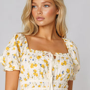 Yellow Floral Cotton Midi Dress