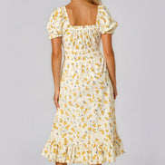 Yellow Floral Cotton Midi Dress