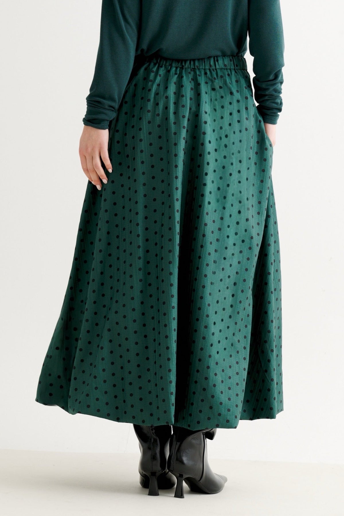 Dixie Spot Print Bubble Hem Midaxi Skirt - Forest Green