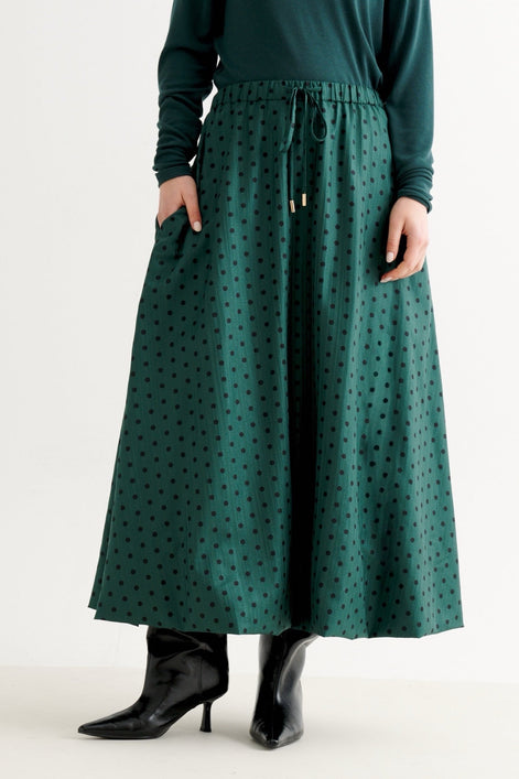 Dixie Spot Print Bubble Hem Midaxi Skirt - Forest Green