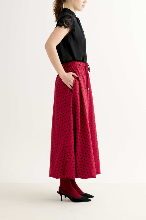 Dixie Spot Print Bubble Hem Midaxi Skirt - Wine