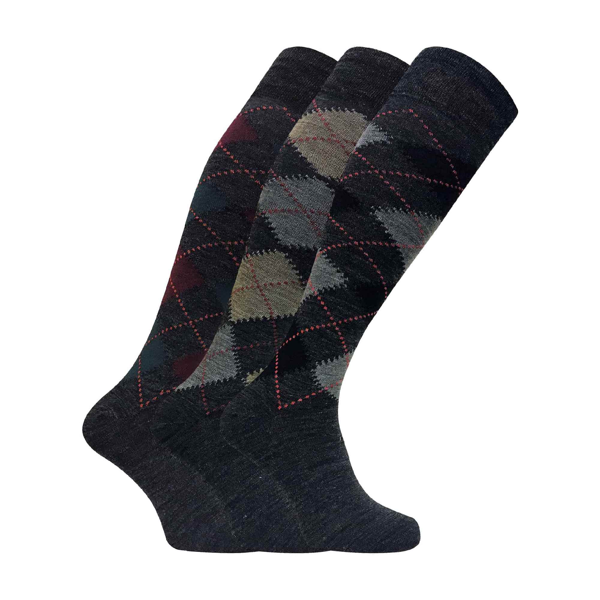 3 Pack Men's Extra Long Knee High Argyle Lambs Wool Socks
