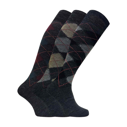 3 Pack Men's Extra Long Knee High Argyle Lambs Wool Socks