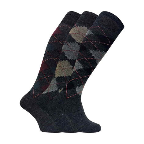 3 Pack Men's Extra Long Knee High Argyle Lambs Wool Socks