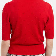 Louche Josephina Raindrops Textured Short Sleeve Collared Sweater Red