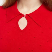 Louche Josephina Raindrops Textured Short Sleeve Collared Sweater Red